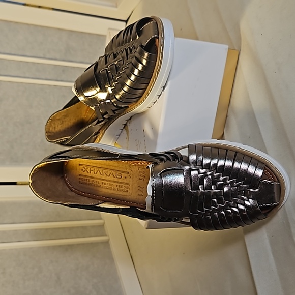 Boho Mexican Huarache Silver Metallic Sandals Size 7 - Picture 1 of 4